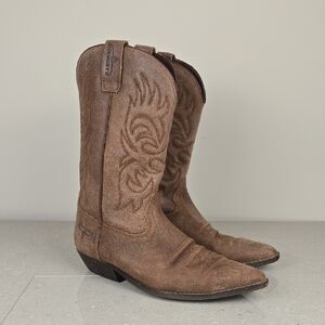 Ranchero Matte Brown Leather Suede Cowboy Western Ranch Boots, Size 8.5